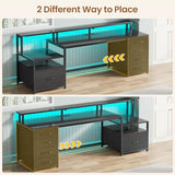 SEDETA Computer Desk with 5 Drawer, Power Outlet & Led Lights, 66'' Home Office