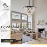 CATINER 30" Modern Crystal Chandelier,16-Light Large Black Light Fixture