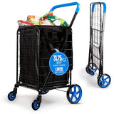 SereneLife Small Compact Folding Shopping Cart with Removable Waterproof Liner – 360° Swivel Wheels