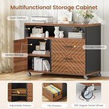 71" Executive Desk with Rolling File Cabinet, Large Office Desk with Drawers, L Shaped Computer Desk, Brown