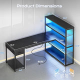 57 Inch L Shaped Gaming Computer Desk with Larger Open Cabinet, Reverisble Office Desk with Power Outlets
