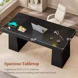 55.9 in Executive Desk with Power Outlets, Modern Home Office Desk with Storage Cabinet, Black (Storage Cabinet)