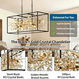 Vezzio Modern Black and Gold Rectangle Crystal Chandeliers for Dining Room
