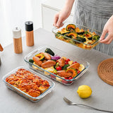 High Borosilicate Glass Baking Tray 3-Piece Set, 2.3 Quarts+1.6 Quarts+1.0 Quarts Rectangular Glass Baking Dish Container for Microwave and Oven, Suitable for Cooking, Baking Bread, Cakes and Meals
