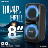 Party Speaker Dolphin Bluetooth SP-2080RBT - Dual 8” Woofers, Wireless Mic, Deep Bass & LED Lights with USB/SD, Rechargeable Battery – Huge Bluetooth Party Speaker for Indoor & Outdoor Use - Black