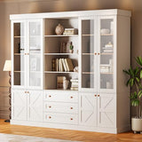 Vyre 71" Tall Modular Farmhouse Bookcase with Glass Doors & Drawers