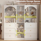 Cyclysio 80" Tall Bookshelf System with 6 Drawers, Arched Corner Bookcase with 12-Tier Open Shelves