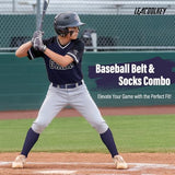 LEACOOLKEY Baseball Belt and Socks Combo Set Softball Soccer Socks and Elastic Belt for Youth Boys Girls Navy Blue