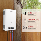 CAMPLUX 4.22 GPM Tankless Water Heater Propane, Propane Water Heater Outdoor, for Camping, Off Grid, Cabins, 110,000 BTU, BD422