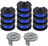 String Trimmer Replacement Spool Line with 522994001 Cap for Ryobi One+ 24V, 18V, and 40V Cordless Trimmers(12 Pack)