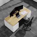 70.8" Executive Sit-Stand Desk with Storage, Modern White Electric Height Adjustable Office Desk