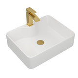 Dcolora 19 In. White Vessel Sink for Bathroom, Rectangular Above Counter Porcelain Ceramic Sink with Gold Accessories, 15"D x 19"W x 5"H #DC-SFDOE00087