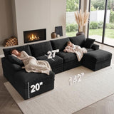 142" Boneless Couch with Storage, 48.6" Extra Deep-High Seat Modular Sectional Sofa with Ottoman