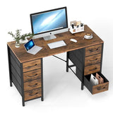 47.2" Computer Desk with 8 Storage Drawers, Modern Industrial Writing Desk Workstation with Metal Frame for Home Office Bedroom Small Space, 200 LBS Capacity, Rustic Brown