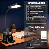 cozoo LED Desk Lamp for Home Office, 15W Bright Desk Light with Wireless Charger Pen Holder, Gooseneck Small Table Lamp