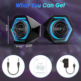 Computer Gaming Speakers, 50W Active Desktop Speakers with Infinity Mirror 3D Tunnel RGB (8 Modes