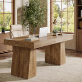 55" Executive Desk, Wooden Office Desk with Double Pedestal, Modern Simple Computer Writing Table for Home Office, Light Brown