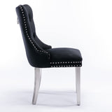 MOOLSUN Velvet Dining Chairs Set of 6, High Back Side Chairs, Modern Padded High-End Tufted Upholstered Chairs with Button-Tufted Back & Rear Pull Tabs, Silver Plated Leg E-Black(Silver Plated Leg)