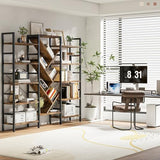 INNOD 70x70 Triple 5 Tier Book Shelf, Large Wooden Bookcase with 17 Open Display Shelf, Rustic Brown