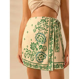 Talakeno Womens Summer Floral Wrap Short Skirt Tie Side High Waist A Line Beach Vacation Boho Mini Skirt (Sage Green, M)