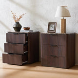 Curved Fluted Nightstand Set of 2, Faux Marble Top, Dark Oak