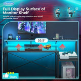 AODK Computer Desk, 56 Inch Gaming Desk with Led Lights & Power Outlet, Office Desk