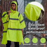 SRsafety Hi Vis Rain Poncho,High Visibility Rain Ponchos for Adults with Pocket,Safety Rain Jacket Stowable Conjoined Cap (yellow)