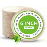 Yarmchahk Disposable Paper Plates, 6 inch Heavy Duty Paper Plate, Soak and Cut Proof, Natural Biodegradable Bagasse Plates for Microwave, Dinner, Party, Picnic,125 Pack