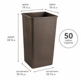 Getzi 5 Pack Brown 50 Gallon Square Commercial Trash Can, Heavy Duty Resin Waste Bin