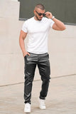 GINGTTO Leather Pants Men Slim Fit Stretch Motorcycle Black 29W30L