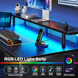 Huuger 47 inch Computer Desk with 4 Drawers, Gaming Desk with LED Lights & Power Outlets, Black