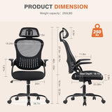 Sweetcrispy Office Computer Desk Chair, Ergonomic High-Back Mesh Rolling Work Chairs with Wheels and Adjustable Headrests, Black