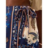 Talakeno Womens Summer Floral Wrap Short Skirt Tie Side High Waist A Line Beach Vacation Boho Mini Skirt(Dark-Blue,S)