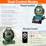 Portable Camping Fan Battery Operated Powered Fan with Remote Control & LED Lantern,20000mAh Battery Rechargeable,LED Digital Display,Oscillate,Timer,Rotation Hanging Hook for Tents Travel - Green
