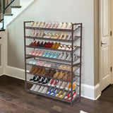 NEYCIL Large Shoe Rack 8 Tier Shoe Organizer, Heavy Duty Metal 4-Tier Stackable Shoe Storage Vertical Shoe Rack for Closet Front Door Entrance, Up to 50 Pairs, 44.8" W x 11.4" D x 56.7" H, Bronze