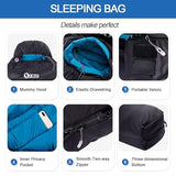 QEZER Down Mummy Sleeping Bag for Adults, 32°F to 10°F Lightweight Compact for Camping Backpacking Hiking, 4 Season Outdoor Sleeping Bag with 600 Fill Power Down
