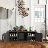 EasyUp Shoe Bench Waterproof,Resin Shoe Cabinet,Outdoor Storage,Industrial Hallway Bench with Adjustable Shelves for Entryway,Living Room,Bedroom(Deep Black,Two-Door)