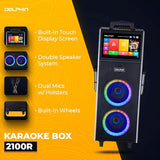 Dolphin Karaoke Box 2100R Rechargeable Portable Karaoke Machine – 2 Wireless Mics, 14" Touchscreen, Dual 10" Speakers, Voice Modulation, Bluetooth, USB, TF, FM, AUX, LED Lights PA System Sing & Stream