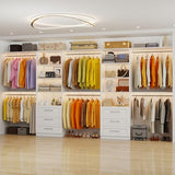 Closet System with 6 Wood Drawers, 6-12FT Closet Organizer System with Cuttable Shelves for Walk in Closet with 6 Expandable Hanging Rods