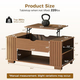 COMHOMA Lift Top Coffee Table for Living Room, 39" Center Table with Hidden Storage Compartment, Adjustable Wooden Tea Table for Small Spaces, Dark Walnut