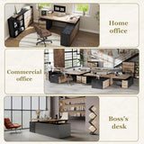 L Shaped Executive Standing Desk with Drawers, Large Modern Adjustable Heigh Home Office Desk w/File Cabinet