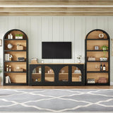 3-Piece Retro TV Stand for TVs Up to 70", Two-Tone Wood Grain