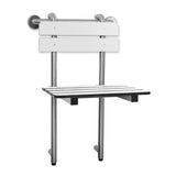 Seachrome Profile Folding Shower Seat with 18 inch Grab Bar, Removable Hanging Bench with Backrest & Legs, White Phenolic Seat, Stain Stainless Steel Grab Bar