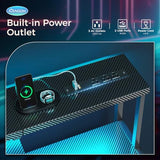 AODK Computer Desk, 48 Inch Gaming Desk with Led Lights & Power Outlet, Office Desk with Storage Shelves, Carbon Fiber Black