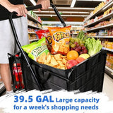 Folding Shopping Cart with Removable Waterproof Liner, 450LBS Capacity Grocery Cart with 39.5 Gal Dual Basket & 360° Swivel Wheels