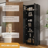 Tall Wooden Bookshelf, Storage Cabinet with Glass Doors, 7 Tier Bookcase for Living Room
