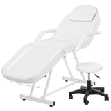 OmySalon Massage Salon Tattoo Chair Esthetician Bed with Hydraulic Stool,Multi-Purpose 3-Section Facial Bed Table, Adjustable Beauty Barber Spa Beauty Equipment, White