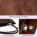 Suede Tote Bag for Women with Leather Purse Large Capacity Work Travel Handbags Ladies Shoulder Bags (Coffee)