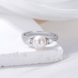 Oseew 8mm Freshwater Pearl Ring with Moissanite Sterling Silve Engagement Wedding Promise Ring 7 Size for Women