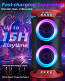 KMAG Large Party Bluetooth Speaker, 260W Peak Powerful Loud Sound with Deep Bass, 15Hr Playtime, Fast Charge, RGB Cool Light Show, TWS, Portable for Outdoor Beach, Camping, Backyard, Work, Home (Red)